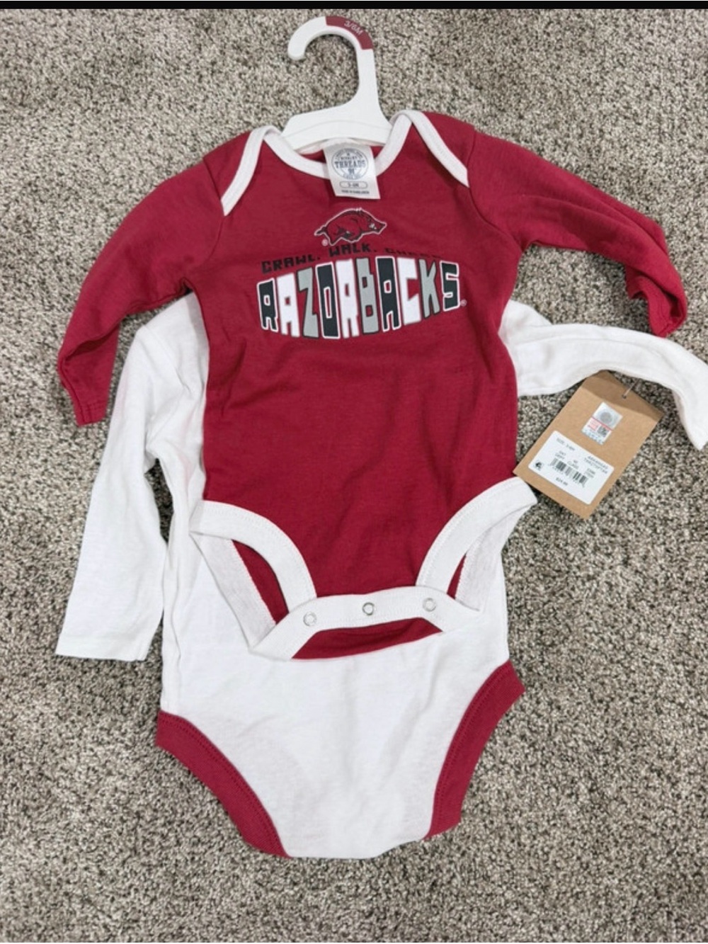 Infant Long-Sleeve Bodysuit Set - Cardinal Red & White